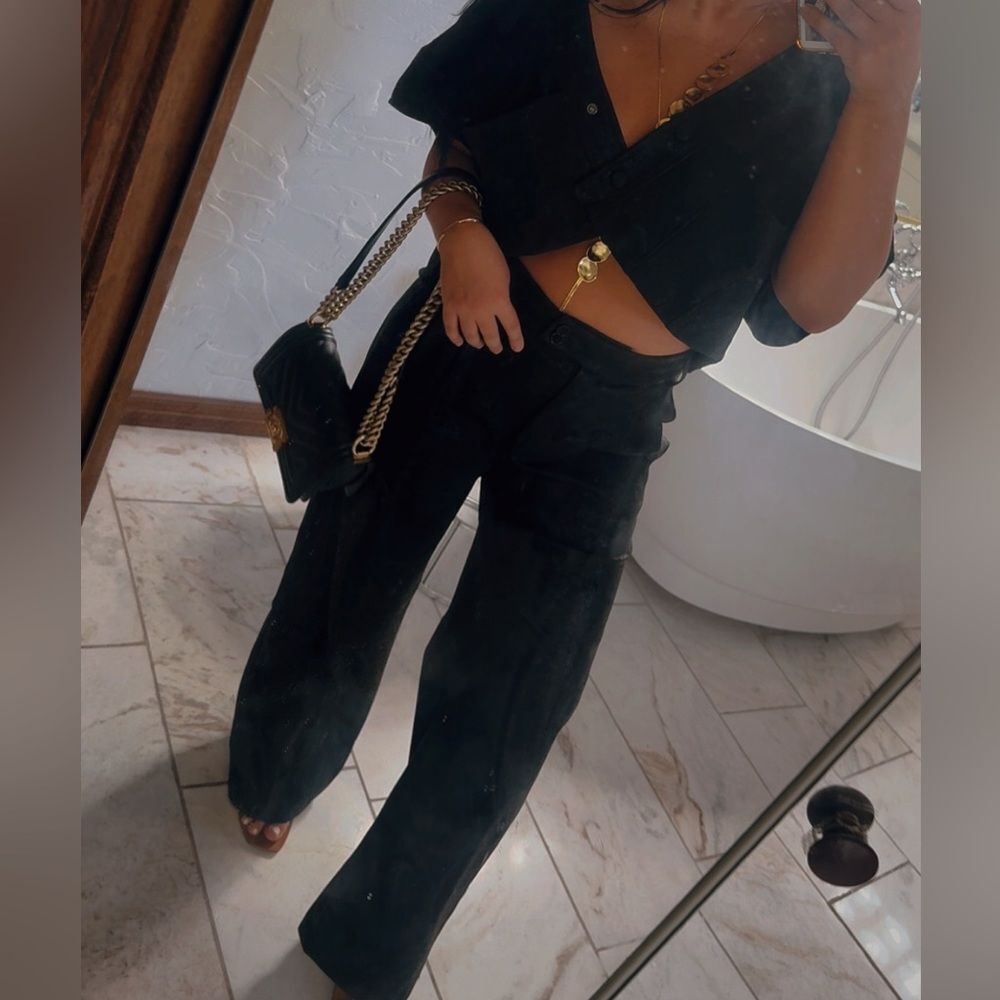 Elegant Black shiny Pant and jacket set